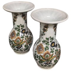 Pair of 19th Century Boch Hand-Painted Porcelain Vases