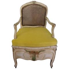 Antique Louis XV Style Painted Commode Chair or Bergere, French, circa 1800