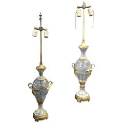 Two French Bronze and Crystal Lamps, circa 1900