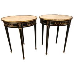 Jansen Style Bouilliotte Tables with Bronze-Mounted and Marble Top