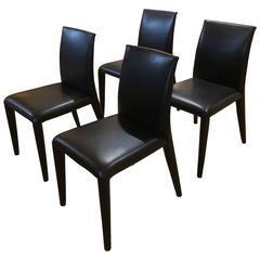 Set of Four Sexy B 
B Italia Black Leather Dining Side Chairs