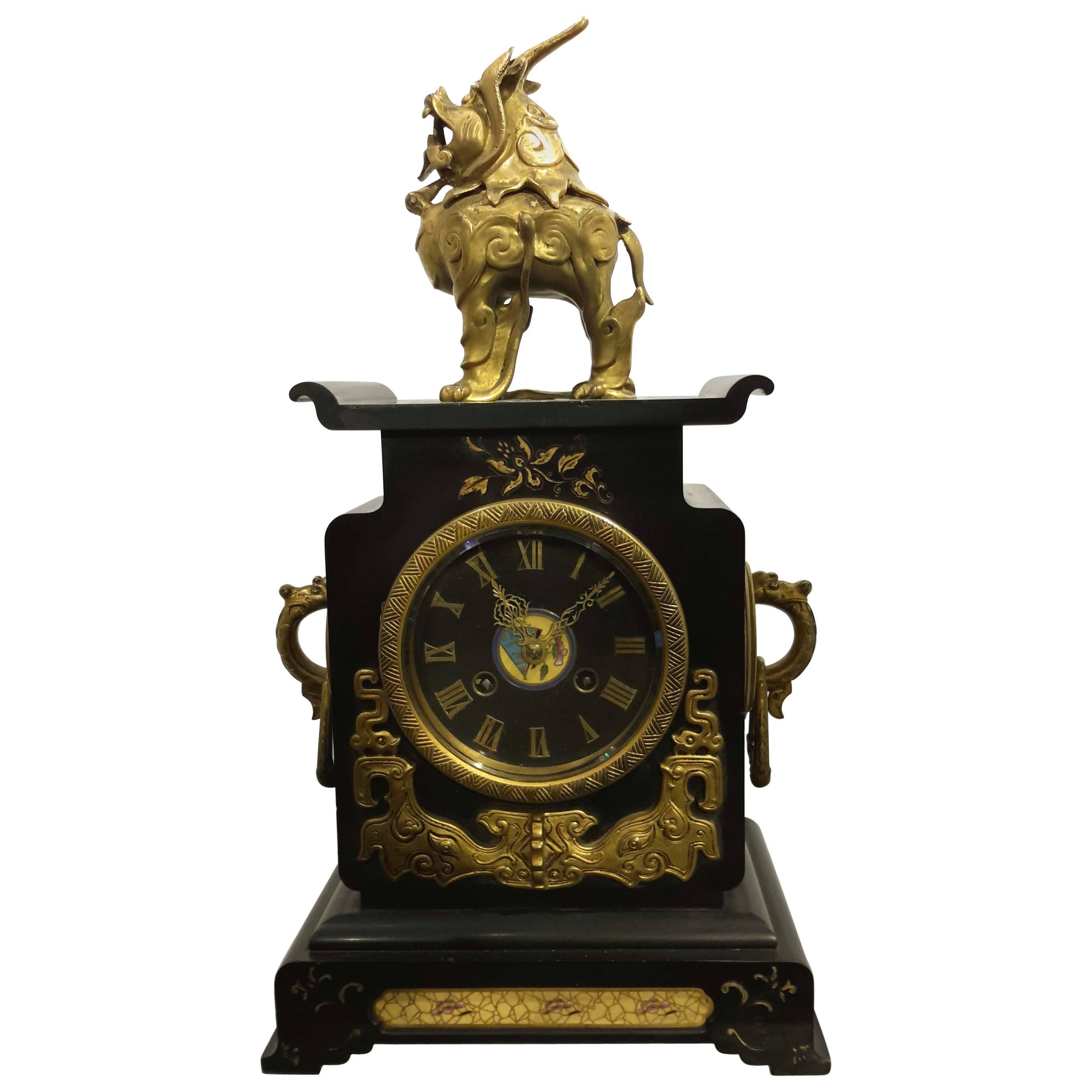 Tiffany New York and Edouard Lievre Japonisme Clock, 19th Century For Sale