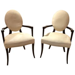 Super Chic Pair of Barbara Barry Mahogany and Upholstered Armchairs