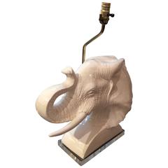 Pair of Sculptural Mid-Century Modern Ceramic Elephant Bust Table Lamps