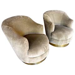 Pair of Upholstered Circular Club Chairs by Karl Springer, circa 1970s