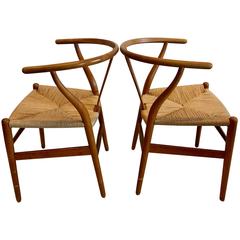Pair of Hans Wegner Wishbone Chairs Danish Modern