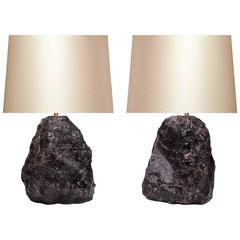 Pair of Natural Dark Rock Crystal Quartz Lamps