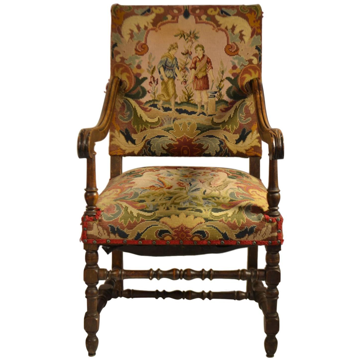 Louis XIII-Style Fruitwood Fauteuil For Sale