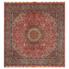 Square Animal Motif Vintage Tabriz Persian Rug 3