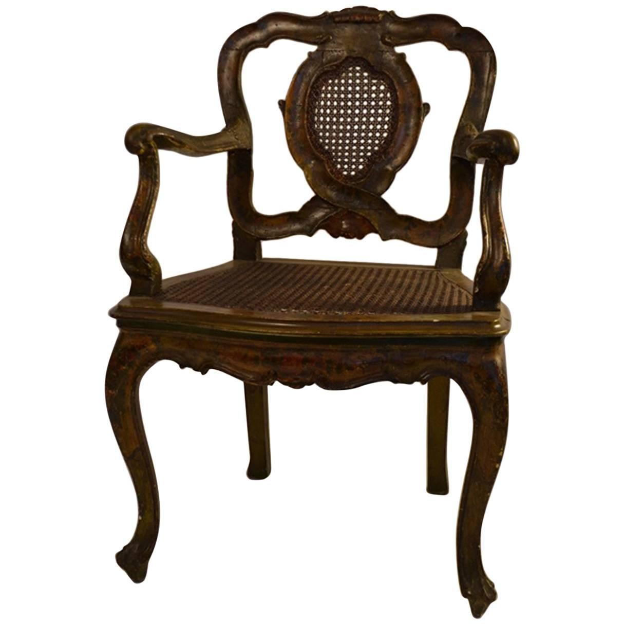 Venetian Carved and Polychrome Armchair For Sale