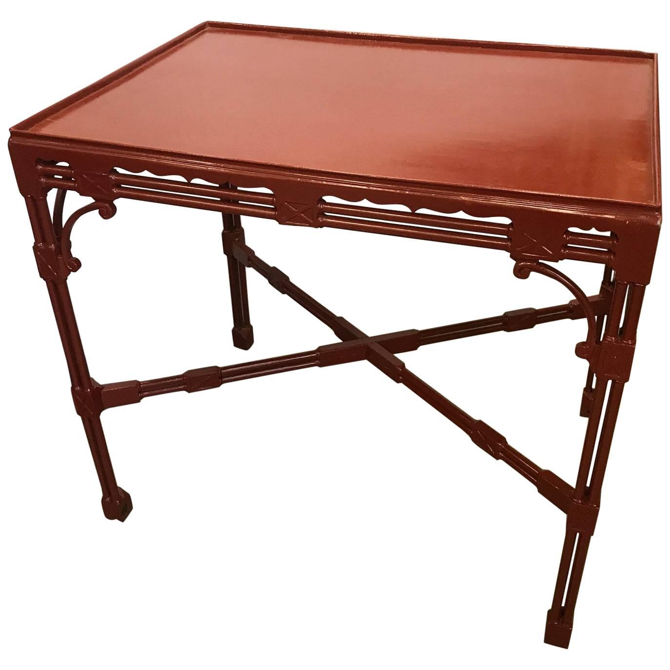 Chinese Chippendale Tea Table in Cinnabar Red