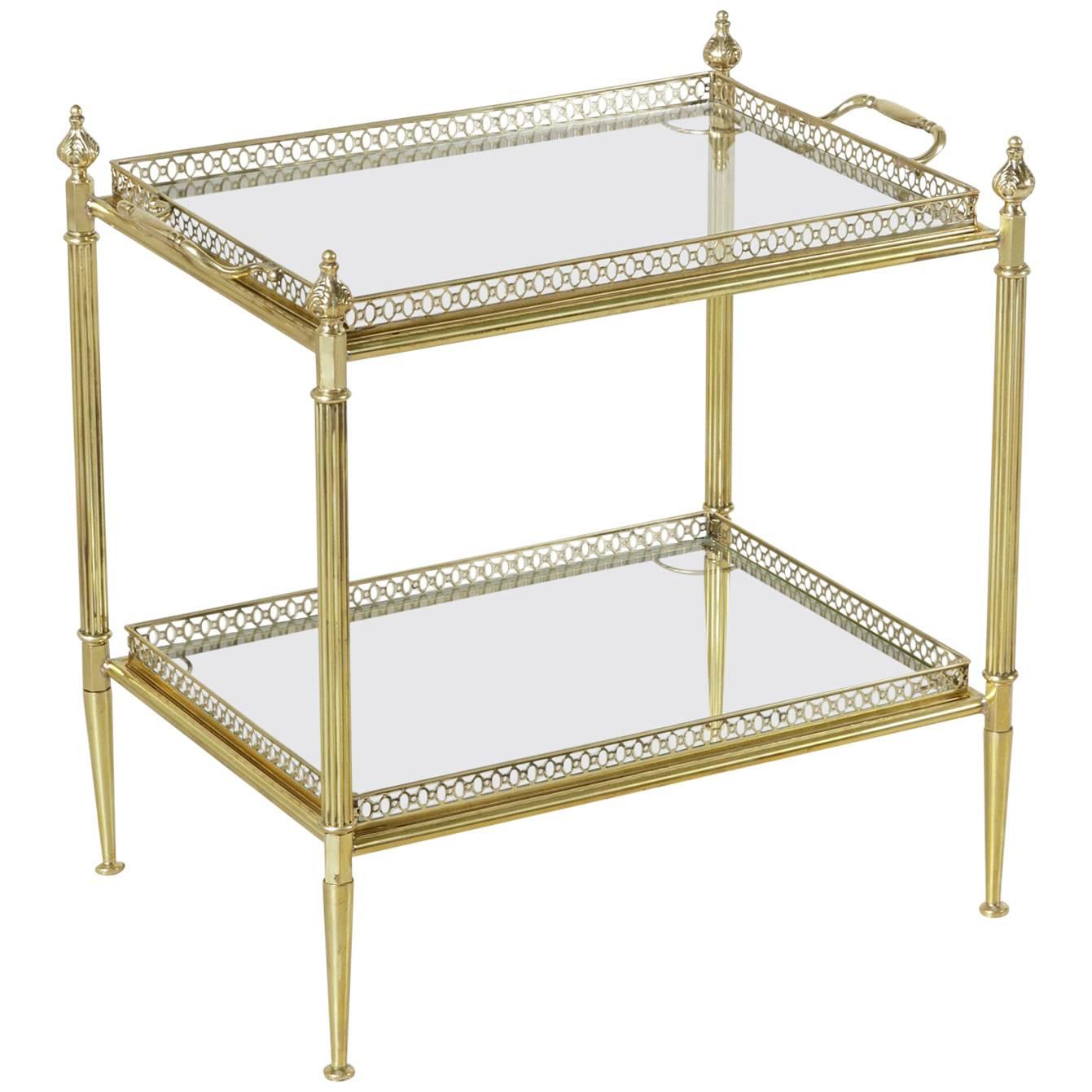 Mid-Century French, Louis XVI Style Brass Side Table, Two Removable Glass Trays