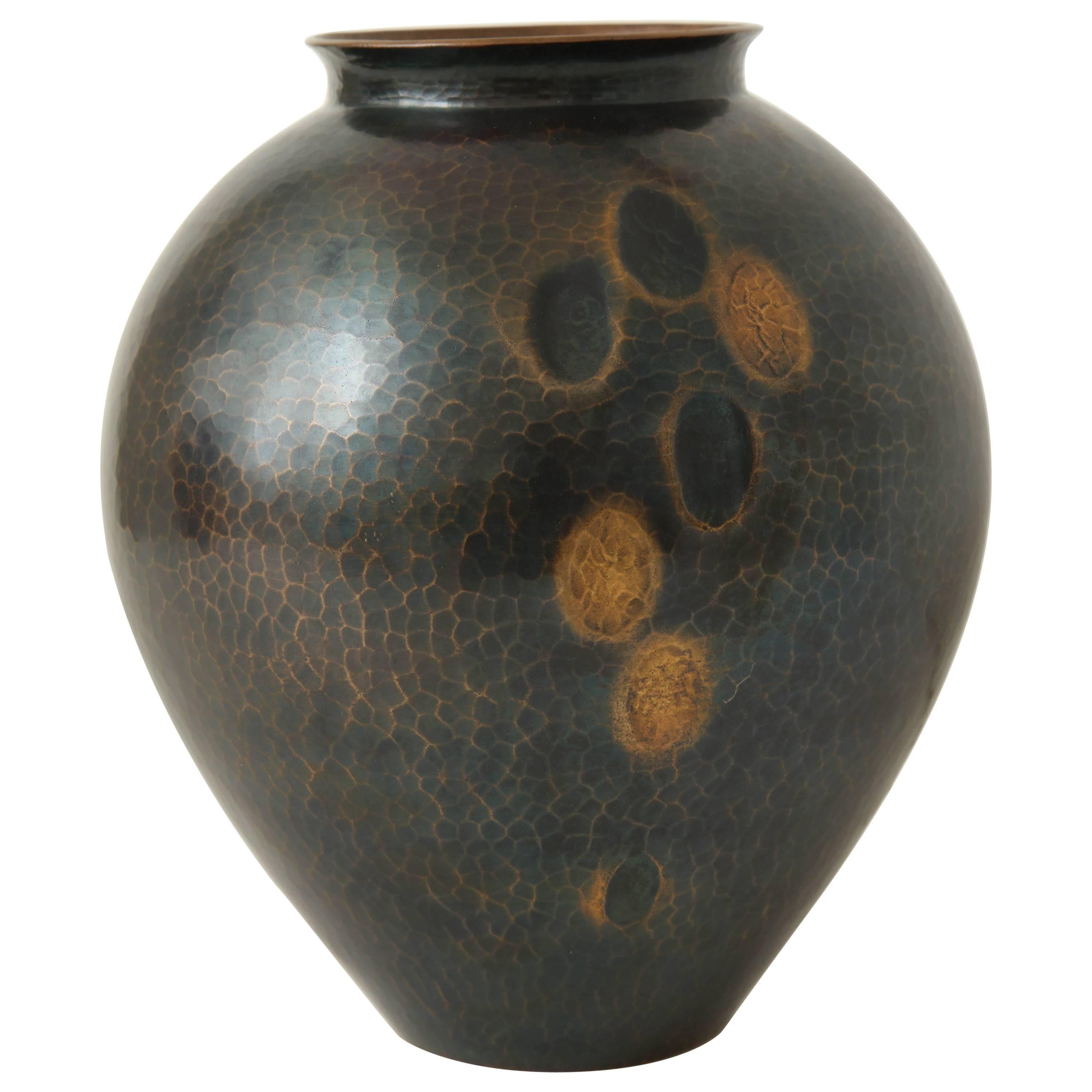 Japanese Art Deco Hammered Copper Vase