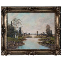 Early 20th Century Vintage Signed German Landscape Oil Painting