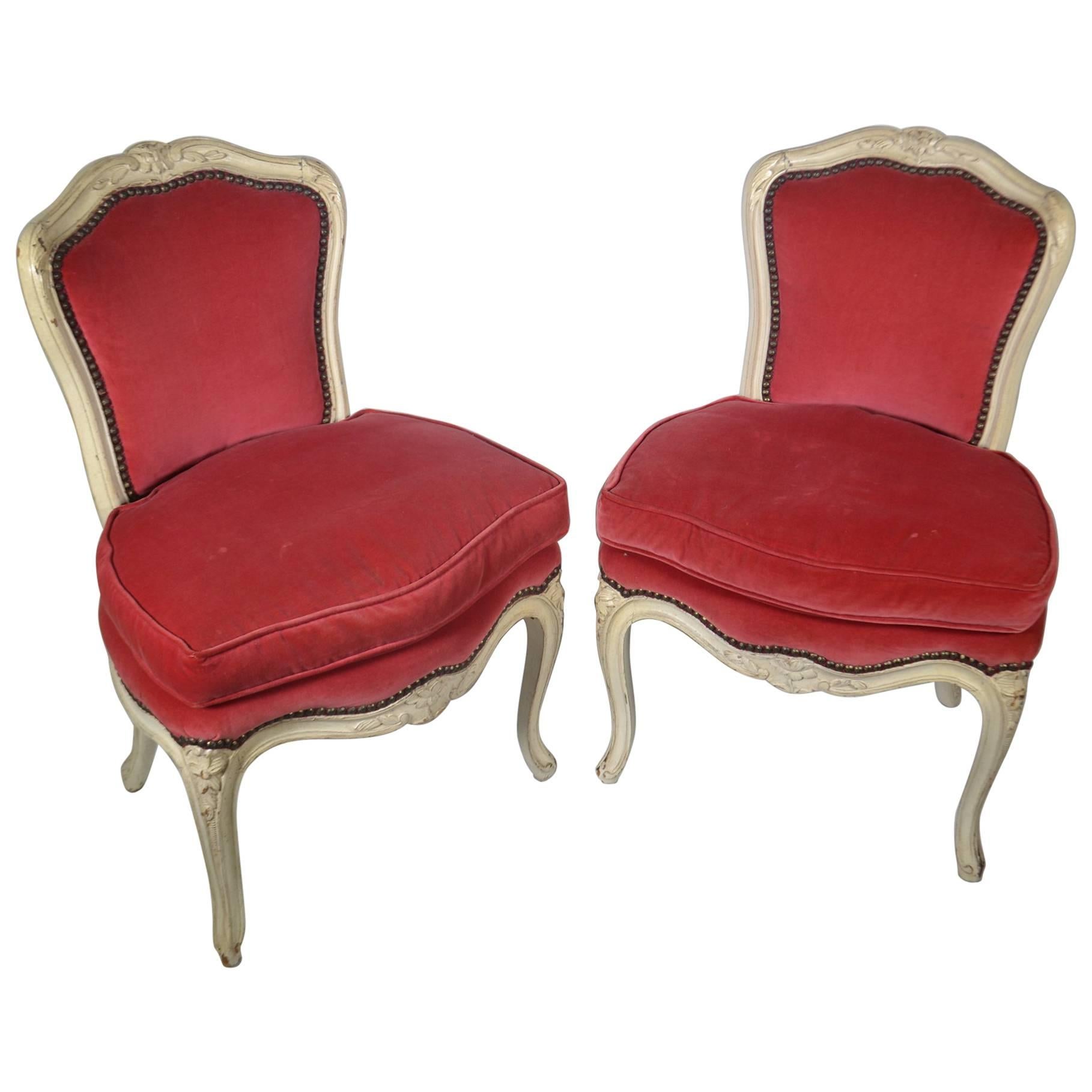 Pair of Louis XV-Style Carved Chairs For Sale