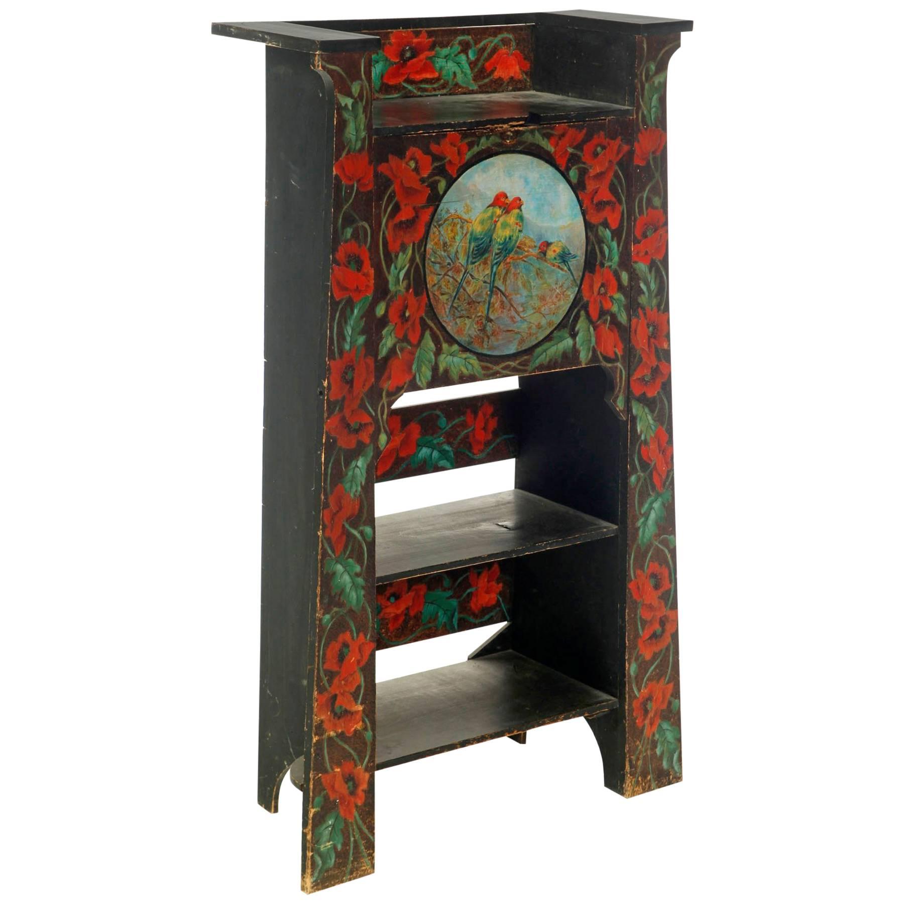 American Antique Hand-Painted  Birds and Poppies Desk For Sale