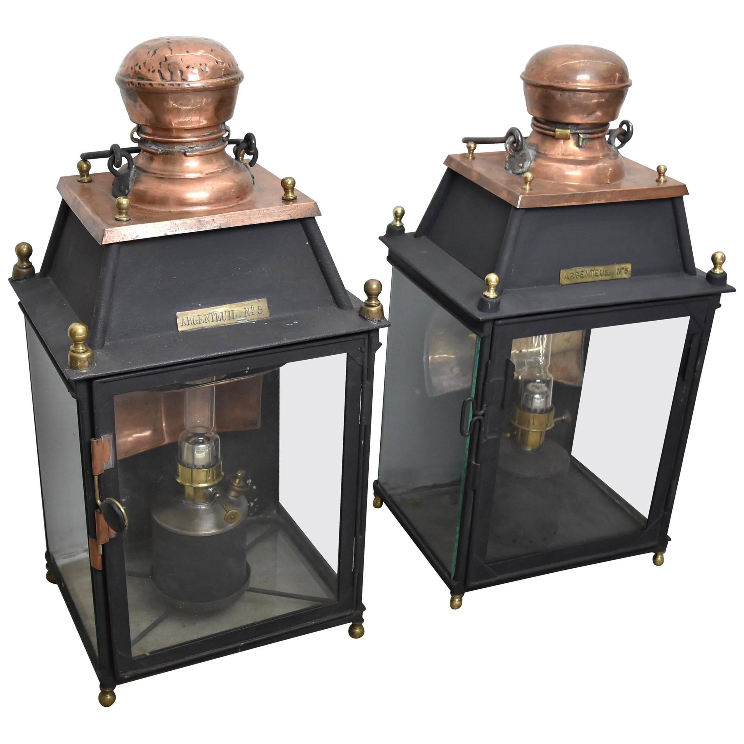 19th Century French Copper and Black Metal Lanterns