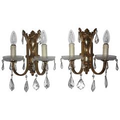Pair of Wall Sconces Solid Brass and Swarovski Crystal, circa 1970s 2