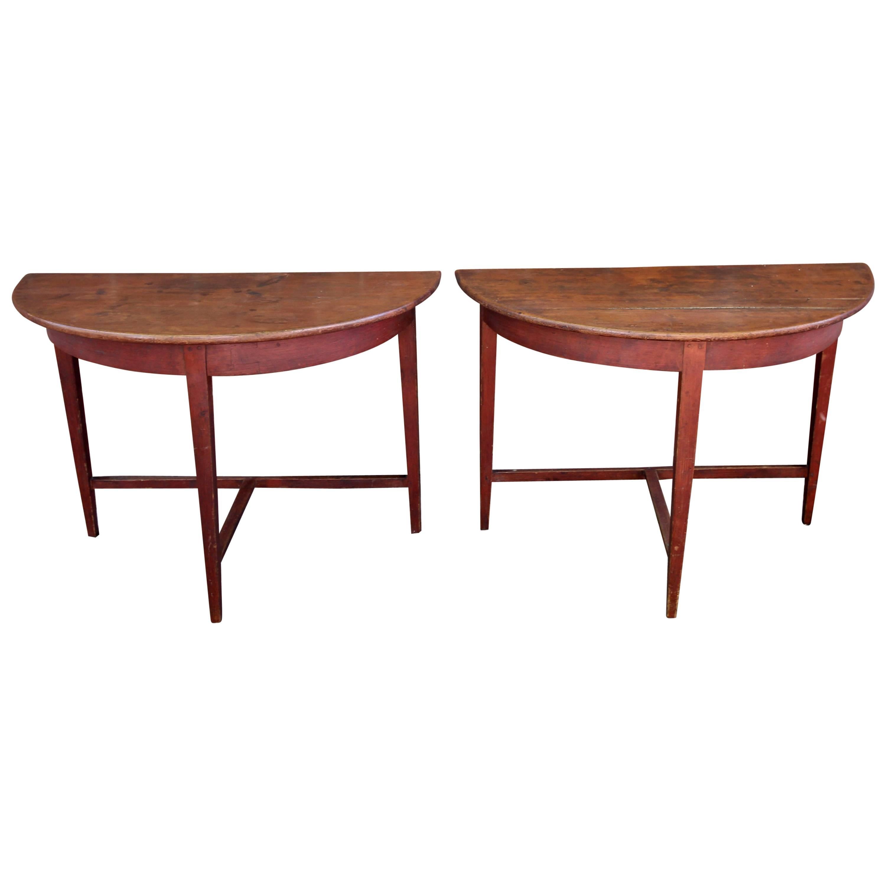 Pair of Painted Demilune Tables For Sale