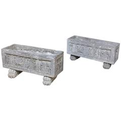 Pair of Antique Cast Stone Italian Renaissance Planter Boxes