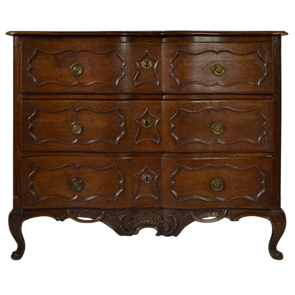 French Provincial Carved Oak Commode