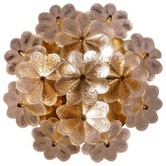Vintage Flowers Glass and Brass Ceiling/Wall Light, Ernst Palme, circa 1970s, German