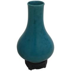 Antique 18th Century Chinese Turquoise Monochrome Bottle Vase