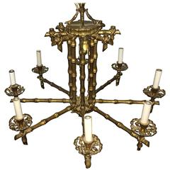 Faux Bamboo Brass Pagoda Chinoiserie Chandelier