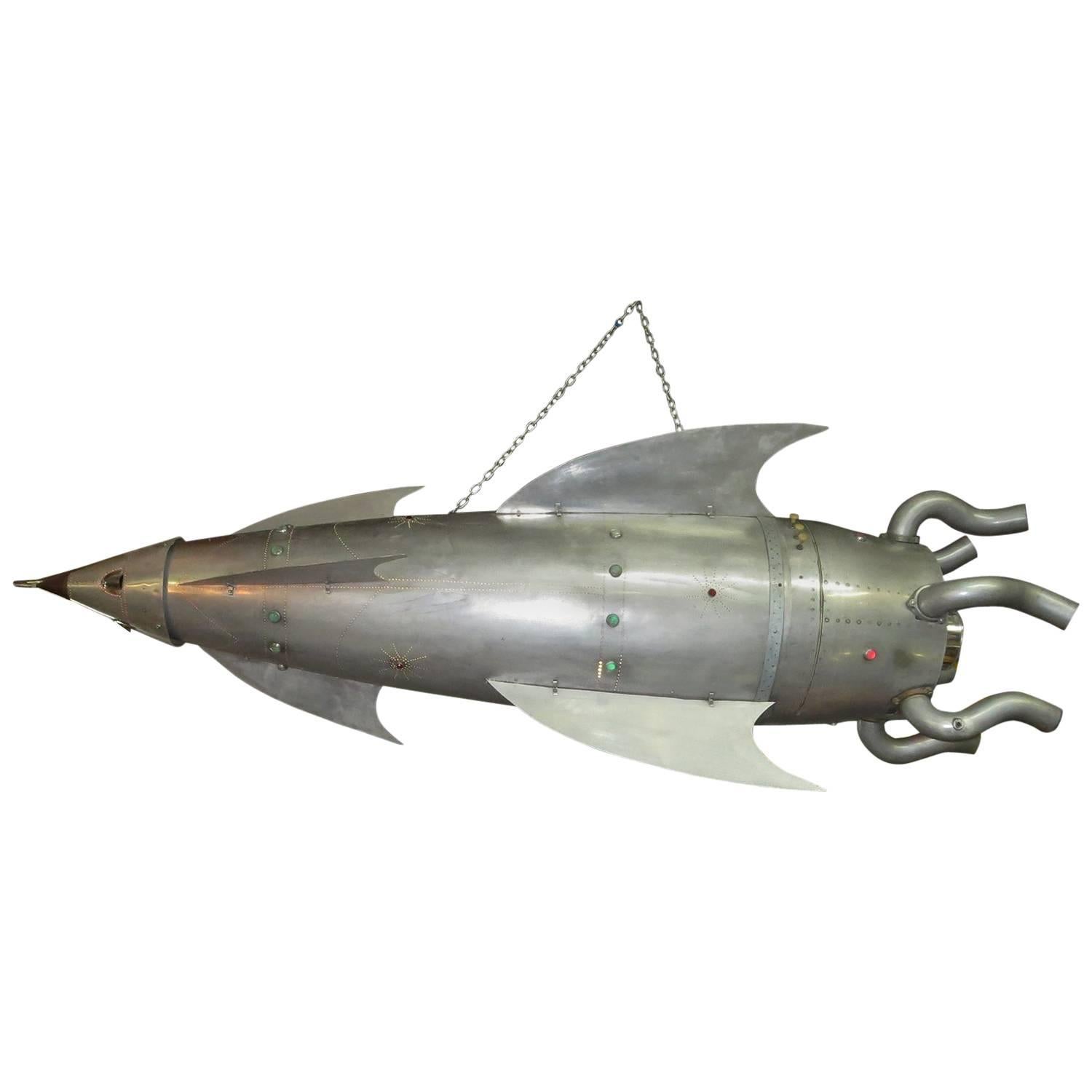Lighted Rocket Ship Sculpture by California artist Baron Margo