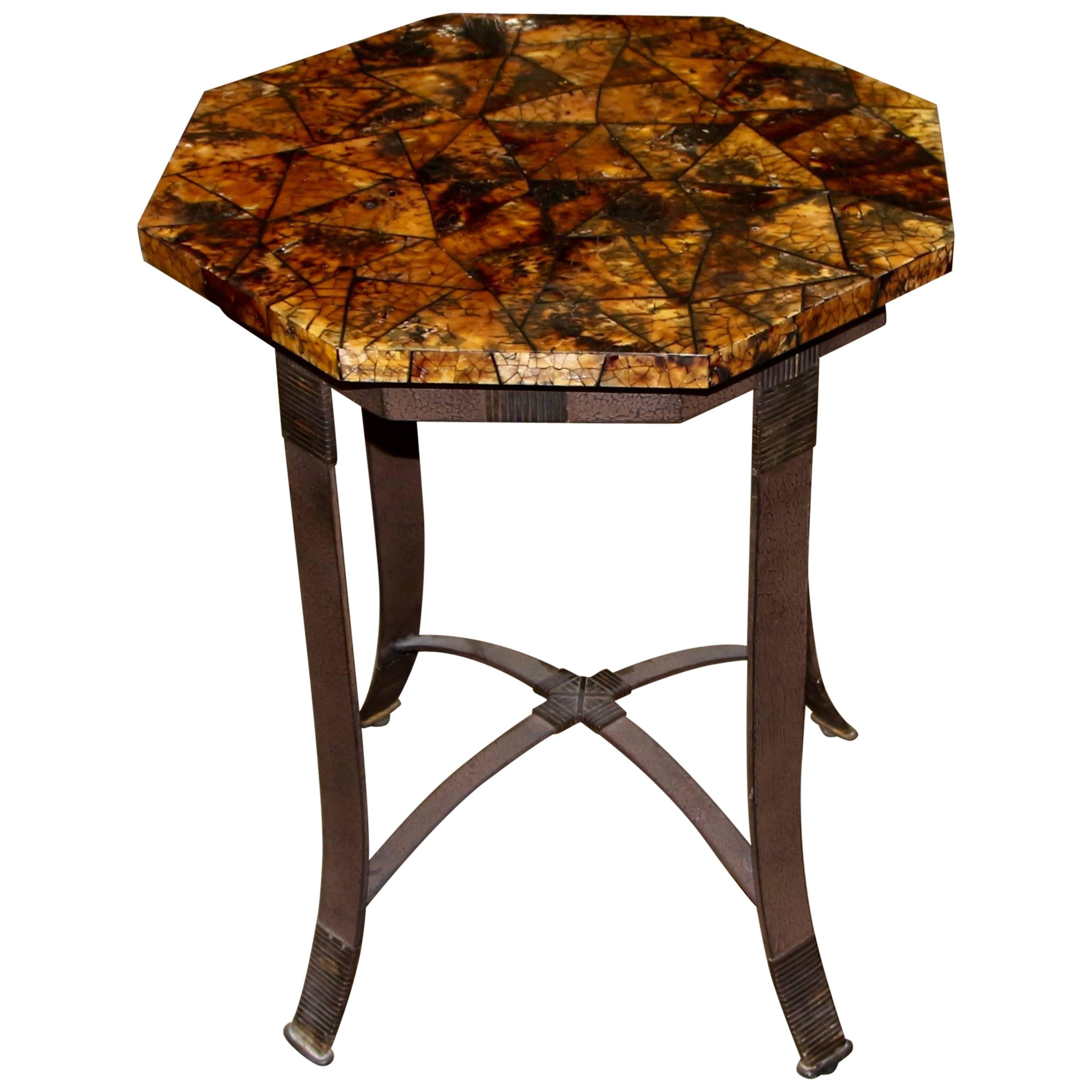 Kreiss Collection Coconut Shell Octagon Top Table with Iron Base For Sale
