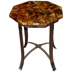 Vintage Kreiss Collection Coconut Shell Octagon Top Table with Iron Base