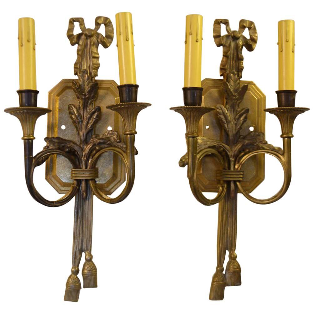 Pair of Directoire-Style Bronze Two Light Applique