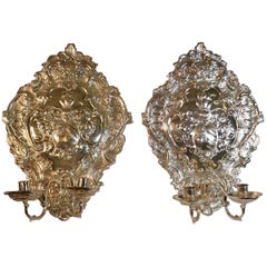 Antique Dutch Silvered Brass Two-Light Sconces