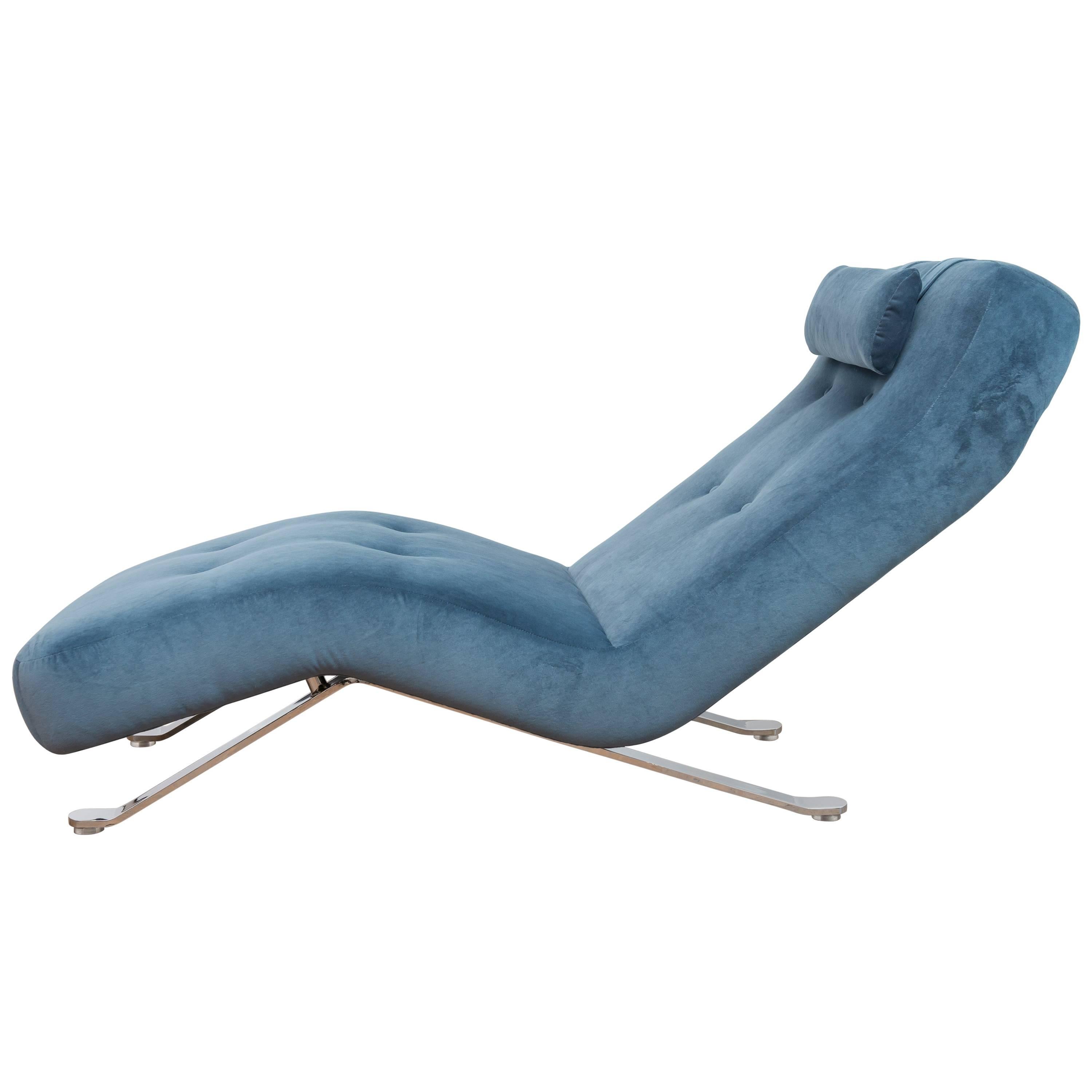 Velvet and Chrome Chaise Longue For Sale