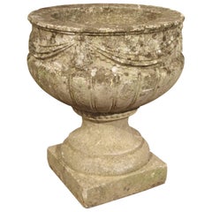 Vintage Cast Stone Drapery Swag Planter from Belgium