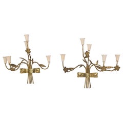 Mid-Century Modern Pair of Italian Wall Sconces Five Arms