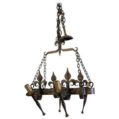 Country French Four Light Hand-Forged Iron Fleur de Lis Chandelier 6