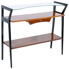 Italian Mid-Century Console with Drawer and Glass Top Italian Mid-Century Console with Drawer and Glass Top