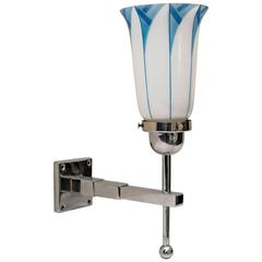 Antique Art Deco Nickel Wall Lamp with Original Glass Shade