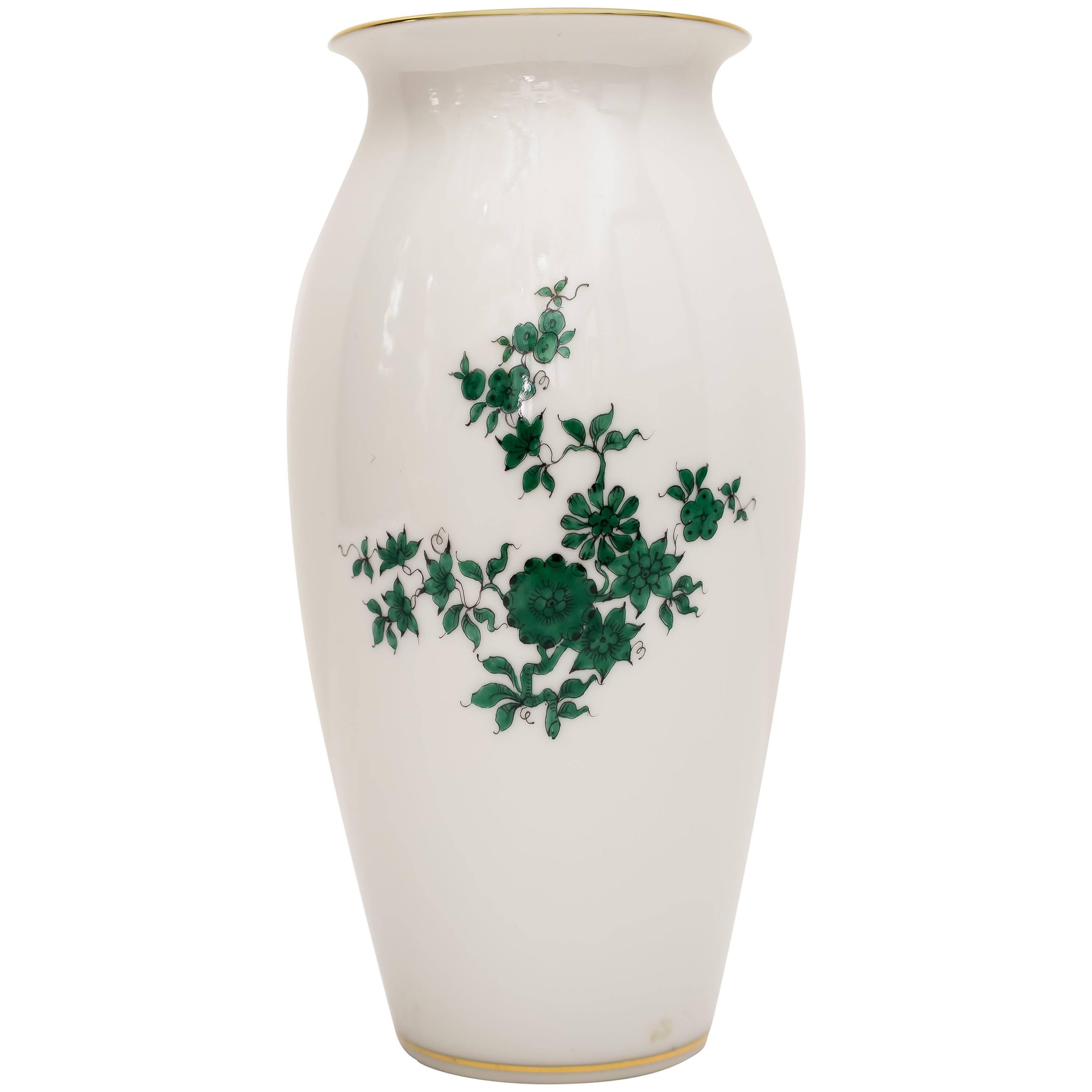 Augarten Maria Theresia Green Rose Porcelain Vase, 1960s