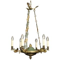 Antique French Empire Gilded Bronze Six-Light Chandelier
