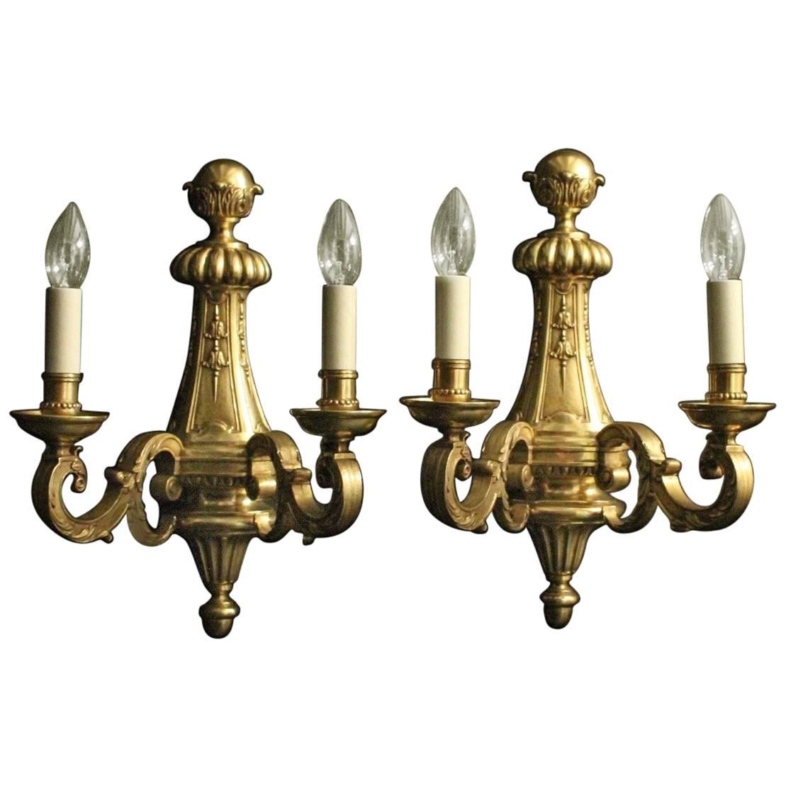 French Pair of Bronze Twin-Arm Antique Wall Lights