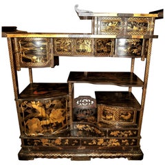 Unique 19th Century Japanese Gold and Lacquered Cabinet