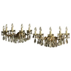 Italian Pair of Large Five-Arm Antique Wall Lights