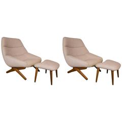 Pair of lounge chairs and ottomans by Illum Wikkelso, Denmark, 1960