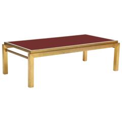 Maison Jansen Attributed Brass Red Glass Coffee Table 1970s, 1980s, France 2