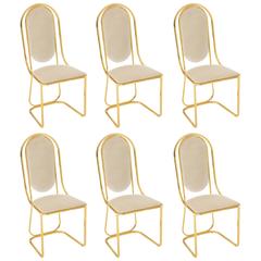 Glam Brass and Grey White Velvet Dining Chairs, Mid-Century, 1970s-1980s, Italy