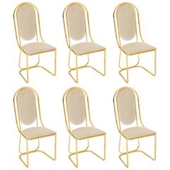 Glam Brass and Grey White Velvet Dining Chairs, Mid-Century, 1970s-1980s, Italy