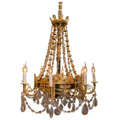 French Empire Style, Late 19th Century, Patinated and Gilt Bronze Chandelier