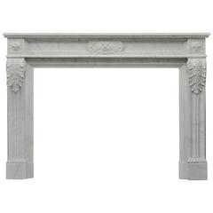 Antique Stylish French Louis XVI Fireplace in Carrara White Marble